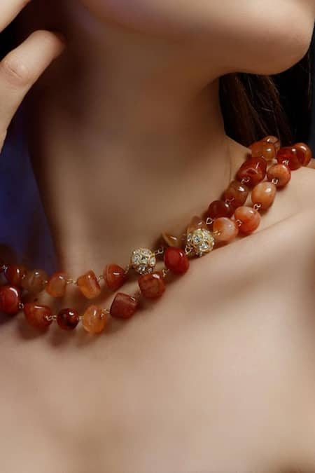 Dugran By Dugristyle Multi Color Pearls, Stones Gold Plated Layered Necklace With Online at Aza Fashions Dugran By Dugristyle_Multi Color Pearls, Stones Gold Plated Layered Necklace With _Online_at_Aza_Fashions