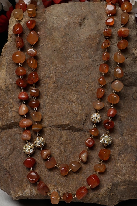 Shop Dugran By Dugristyle Multi Color Pearls, Stones Gold Plated Layered Necklace With at Aza Fashions Shop_Dugran By Dugristyle_Multi Color Pearls, Stones Gold Plated Layered Necklace With _at_Aza_Fashions