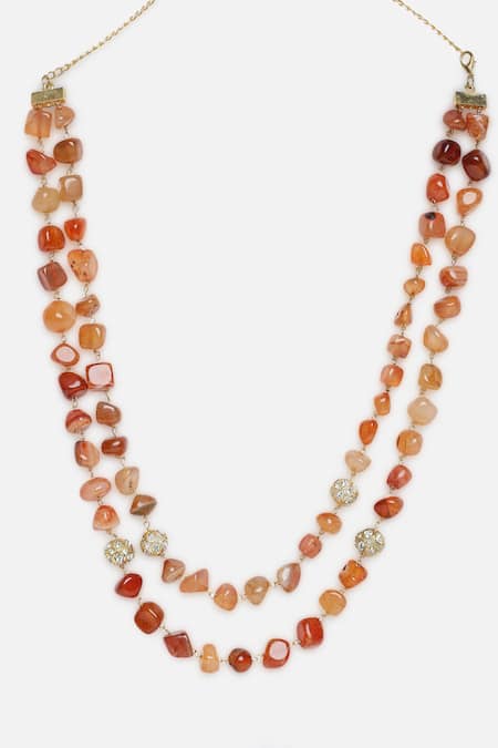 Shop Dugran By Dugristyle Multi Color Pearls, Stones Gold Plated Layered Necklace With Online at Aza Fashions Shop_Dugran By Dugristyle_Multi Color Pearls, Stones Gold Plated Layered Necklace With _Online_at_Aza_Fashions