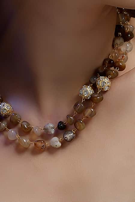 Dugran By Dugristyle_Gold Plated Pearls, Stones Layered Necklace _Online_at_Aza_Fashions