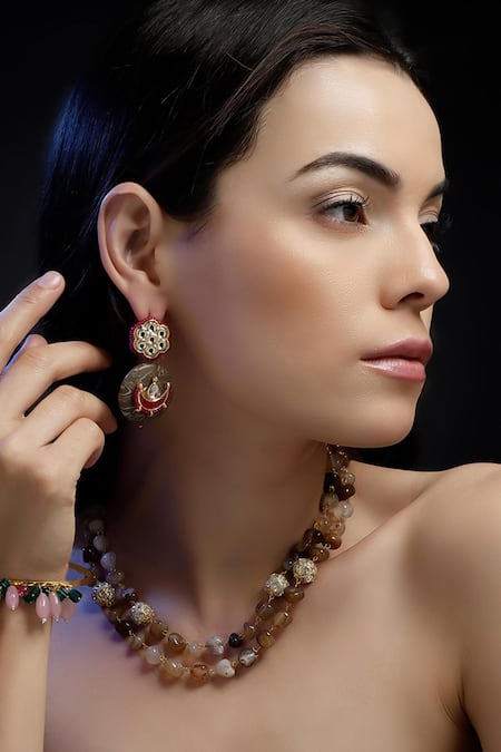 Dugran By Dugristyle Gold Plated Pearls, Stones Layered Necklace 