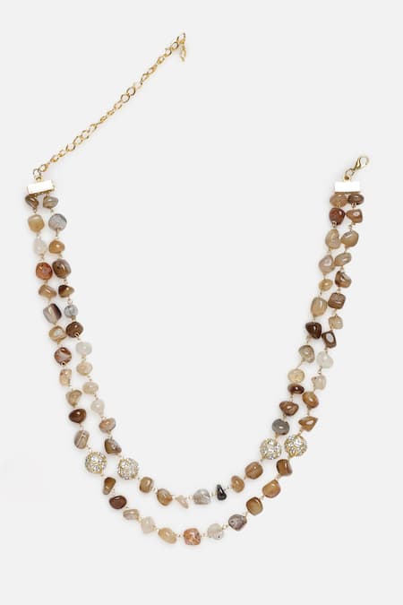 Buy_Dugran By Dugristyle_Gold Plated Pearls, Stones Layered Necklace _Online_at_Aza_Fashions