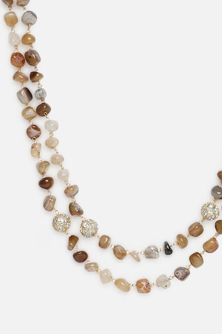 Shop_Dugran By Dugristyle_Gold Plated Pearls, Stones Layered Necklace _Online_at_Aza_Fashions