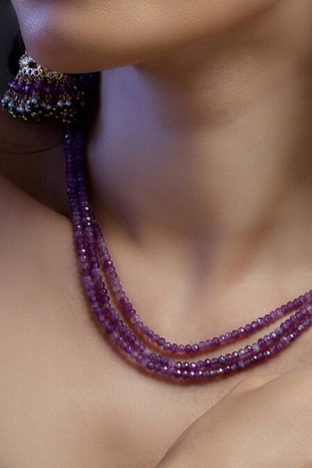 Buy_Dugran By Dugristyle_Purple Gold Plated Layered Necklace With Stones _Online_at_Aza_Fashions