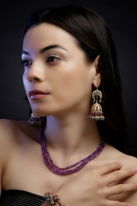 Dugran By Dugristyle Gold Plated Layered Necklace with Purple Stones 