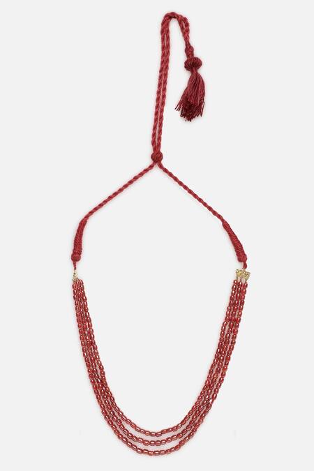 Dugran By Dugristyle Gold Plated Stones Red Natural Layered Necklace Online at Aza Fashions Dugran By Dugristyle_Gold Plated Stones Red Natural Layered Necklace _Online_at_Aza_Fashions
