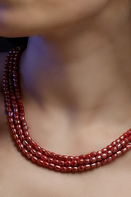 Shop Dugran By Dugristyle Gold Plated Stones Red Natural Layered Necklace Online at Aza Fashions Shop_Dugran By Dugristyle_Gold Plated Stones Red Natural Layered Necklace _Online_at_Aza_Fashions