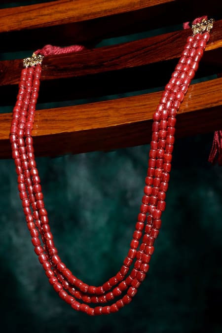 Shop Dugran By Dugristyle Gold Plated Stones Red Natural Layered Necklace at Aza Fashions Shop_Dugran By Dugristyle_Gold Plated Stones Red Natural Layered Necklace _at_Aza_Fashions