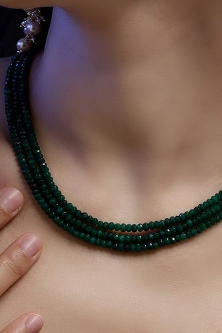 Shop Dugran By Dugristyle Gold Plated Green Stone Layered Necklace Online at Aza Fashions Shop_Dugran By Dugristyle_Gold Plated Green Stone Layered Necklace _Online_at_Aza_Fashions