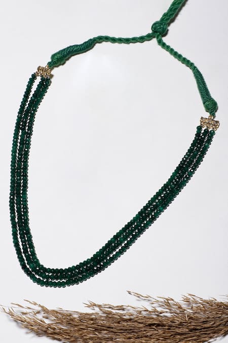 Shop Dugran By Dugristyle Gold Plated Green Stone Layered Necklace at Aza Fashions Shop_Dugran By Dugristyle_Gold Plated Green Stone Layered Necklace _at_Aza_Fashions