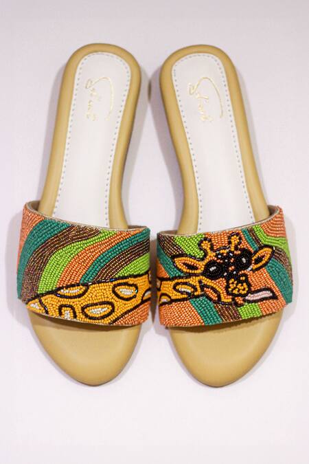 Shop Soleart Multi Color Beads Embroidered Goofy Giraffe Heels at Aza Fashions Shop_Soleart_Multi Color Beads Embroidered Goofy Giraffe Heels_at_Aza_Fashions