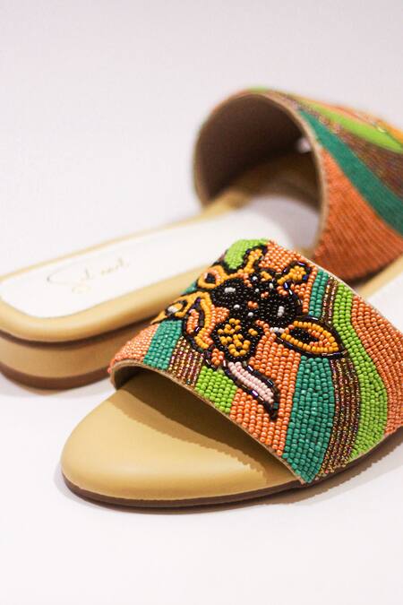 Soleart Multi Color Beads Embroidered Goofy Giraffe Heels Online at Aza Fashions Soleart_Multi Color Beads Embroidered Goofy Giraffe Heels_Online_at_Aza_Fashions