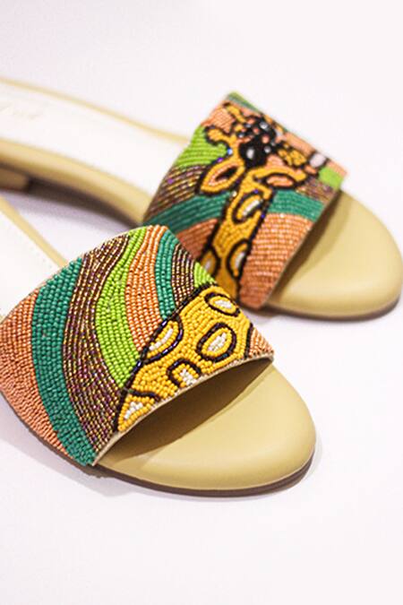 Shop Soleart Multi Color Beads Embroidered Goofy Giraffe Heels Online at Aza Fashions Shop_Soleart_Multi Color Beads Embroidered Goofy Giraffe Heels_Online_at_Aza_Fashions