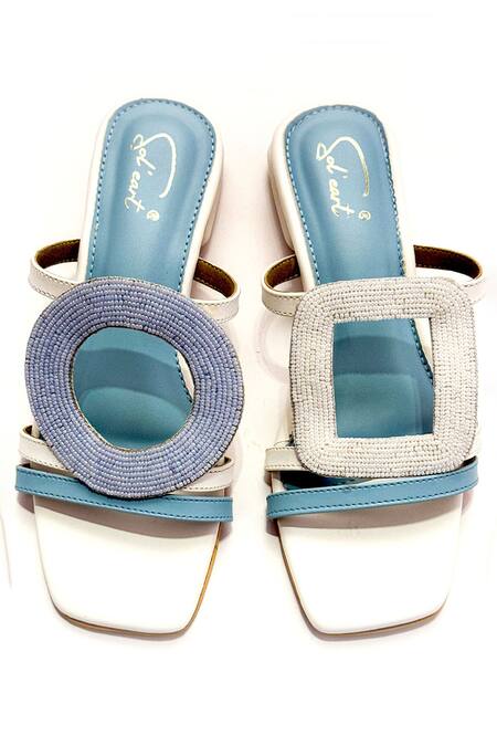Shop Soleart Blue Beads Color Block Heels at Aza Fashions Shop_Soleart_Blue Beads Color Block Heels_at_Aza_Fashions