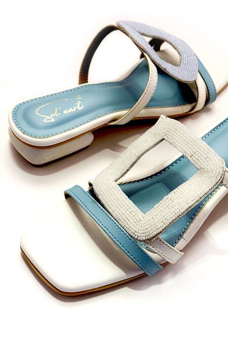 Shop Soleart Blue Beads Color Block Heels Online at Aza Fashions Shop_Soleart_Blue Beads Color Block Heels_Online_at_Aza_Fashions