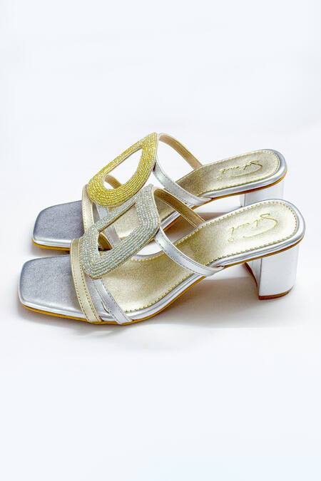 Soleart Gold Beads Color Block Heels Online at Aza Fashions Soleart_Gold Beads Color Block Heels_Online_at_Aza_Fashions