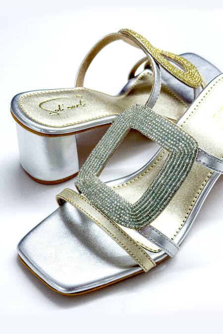 Buy Soleart Gold Beads Color Block Heels Online at Aza Fashions Buy_Soleart_Gold Beads Color Block Heels_Online_at_Aza_Fashions