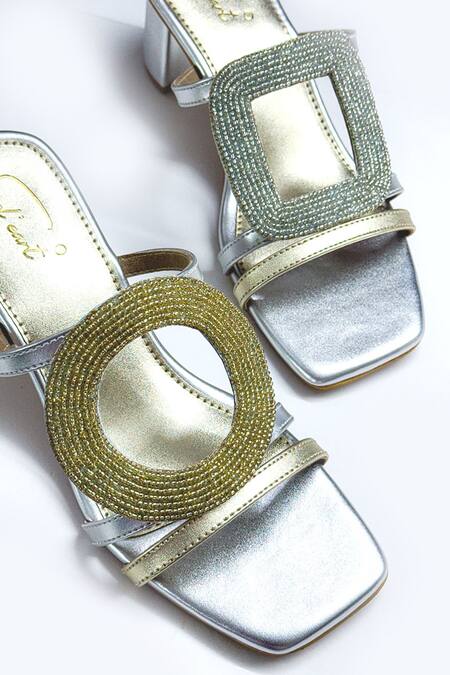 Shop Soleart Gold Beads Color Block Heels Online at Aza Fashions Shop_Soleart_Gold Beads Color Block Heels_Online_at_Aza_Fashions