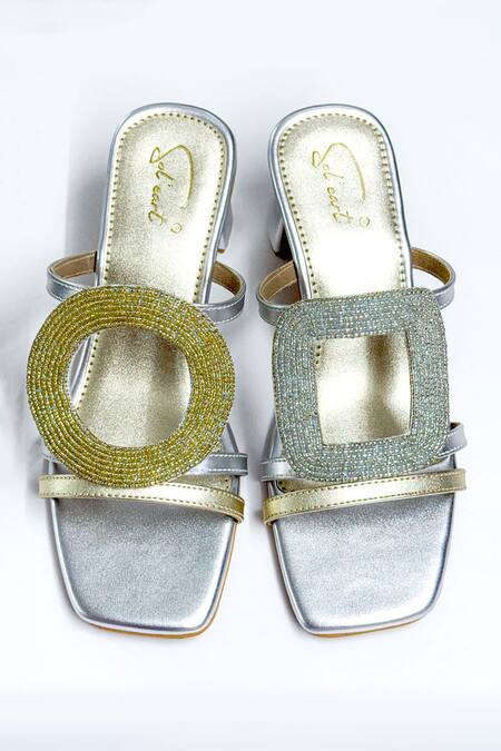 Shop Soleart Gold Beads Color Block Heels at Aza Fashions Shop_Soleart_Gold Beads Color Block Heels_at_Aza_Fashions