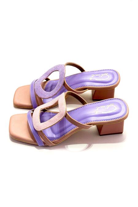 Soleart Purple Beads Bubble Geometric Embroidered Heels Online at Aza Fashions Soleart_Purple Beads Bubble Geometric Embroidered Heels_Online_at_Aza_Fashions