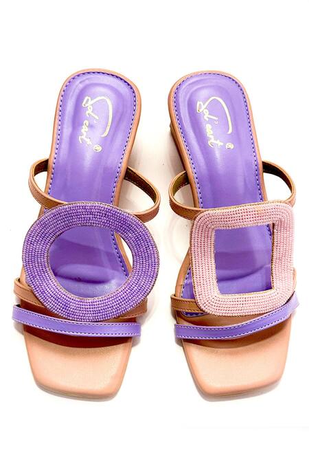 Shop Soleart Purple Beads Bubble Geometric Embroidered Heels at Aza Fashions Shop_Soleart_Purple Beads Bubble Geometric Embroidered Heels_at_Aza_Fashions