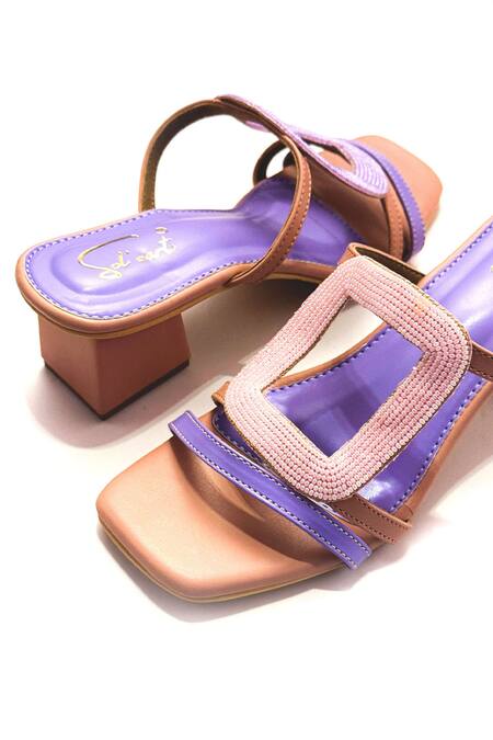 Buy Soleart Purple Beads Bubble Geometric Embroidered Heels Online at Aza Fashions Buy_Soleart_Purple Beads Bubble Geometric Embroidered Heels_Online_at_Aza_Fashions