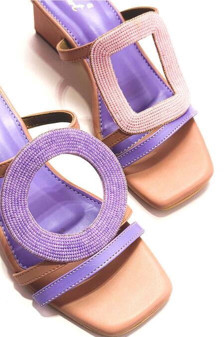 Shop Soleart Purple Beads Bubble Geometric Embroidered Heels Online at Aza Fashions Shop_Soleart_Purple Beads Bubble Geometric Embroidered Heels_Online_at_Aza_Fashions