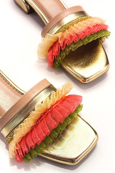 Soleart_Multi Color Fringe, Beads Multicolor Frill Embroidered Heels_Online_at_Aza_Fashions