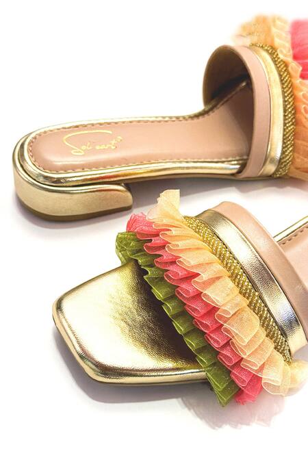 Buy_Soleart_Multi Color Fringe, Beads Multicolor Frill Embroidered Heels_Online_at_Aza_Fashions