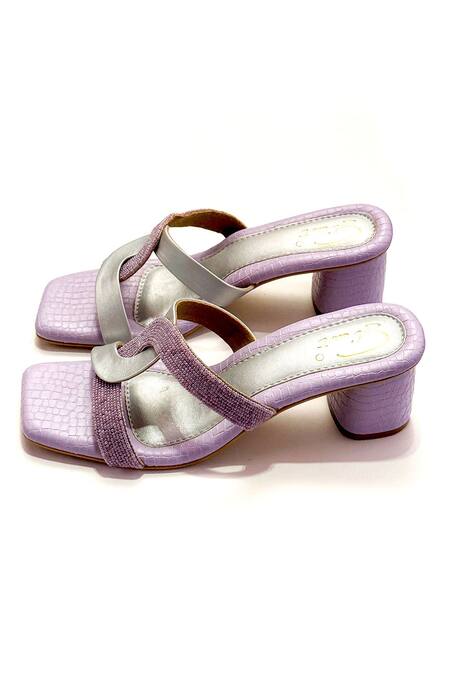 Soleart_Purple Beads Lavender Link Embroidered Heels_Online_at_Aza_Fashions