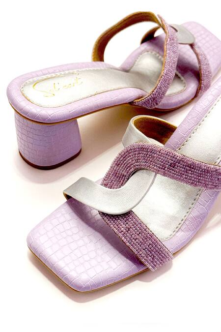 Shop_Soleart_Purple Beads Lavender Link Embroidered Heels_Online_at_Aza_Fashions