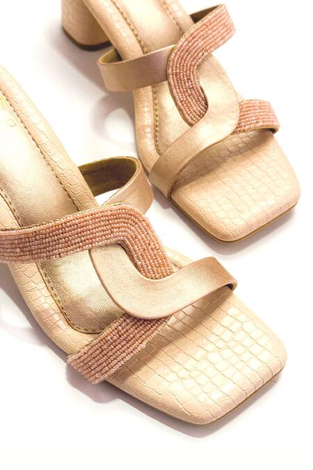 Soleart_Peach Beads Link Embroidered Heels_Online_at_Aza_Fashions