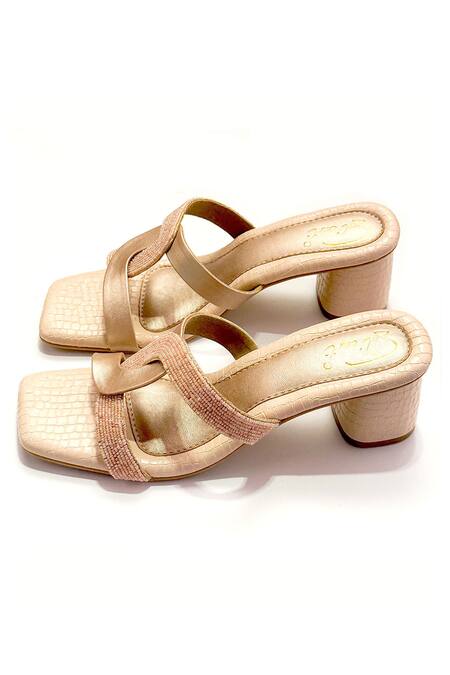 Buy_Soleart_Peach Beads Link Embroidered Heels_Online_at_Aza_Fashions