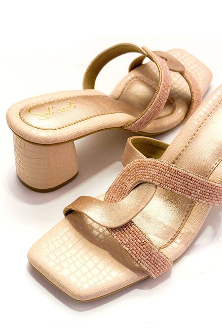 Shop_Soleart_Peach Beads Link Embroidered Heels_Online_at_Aza_Fashions