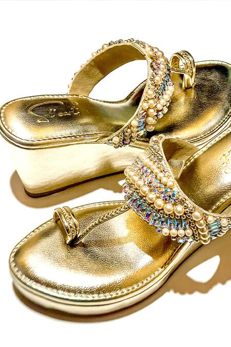 Buy Soleart Gold Pearls, Stones Work Wedges Online at Aza Fashions Buy_Soleart_Gold Pearls, Stones Work Wedges_Online_at_Aza_Fashions