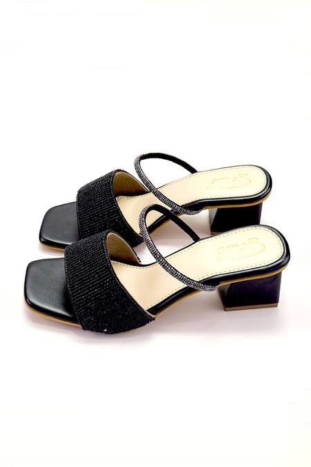 Soleart_Black Beads, Rhinestones Beaded Heels_Online_at_Aza_Fashions