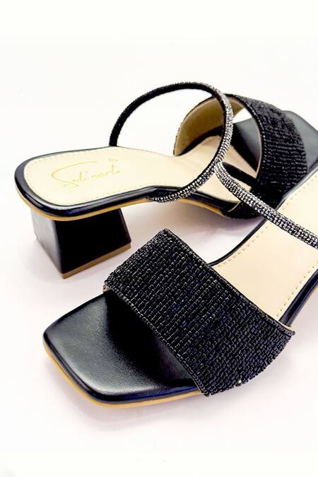 Buy_Soleart_Black Beads, Rhinestones Beaded Heels_Online_at_Aza_Fashions