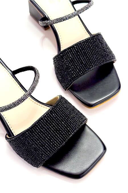 Shop_Soleart_Black Beads, Rhinestones Beaded Heels_Online_at_Aza_Fashions