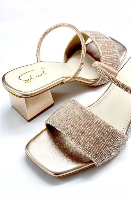 Buy Soleart Rose Gold Beads, Rhinestones Embellished Heels Online at Aza Fashions Buy_Soleart_Rose Gold Beads, Rhinestones Embellished Heels_Online_at_Aza_Fashions