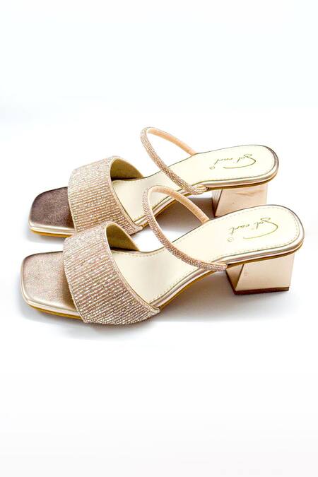 Shop Soleart Rose Gold Beads, Rhinestones Embellished Heels Online at Aza Fashions Shop_Soleart_Rose Gold Beads, Rhinestones Embellished Heels_Online_at_Aza_Fashions