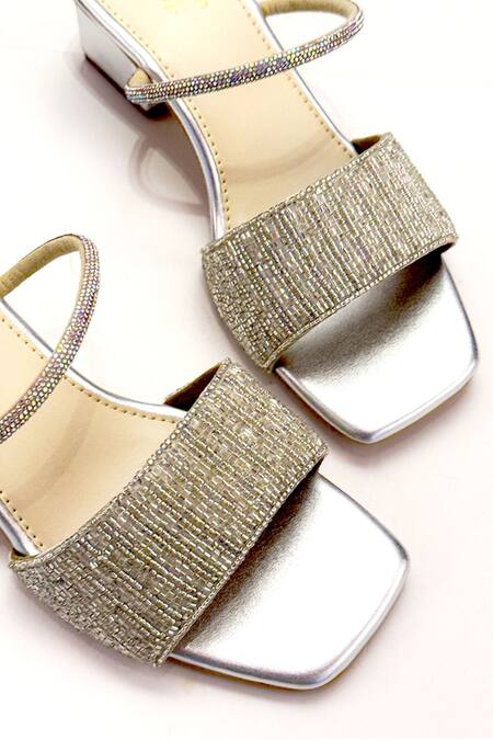 Buy_Soleart_Silver Beads, Rhinestones And Embellished Heels_Online_at_Aza_Fashions