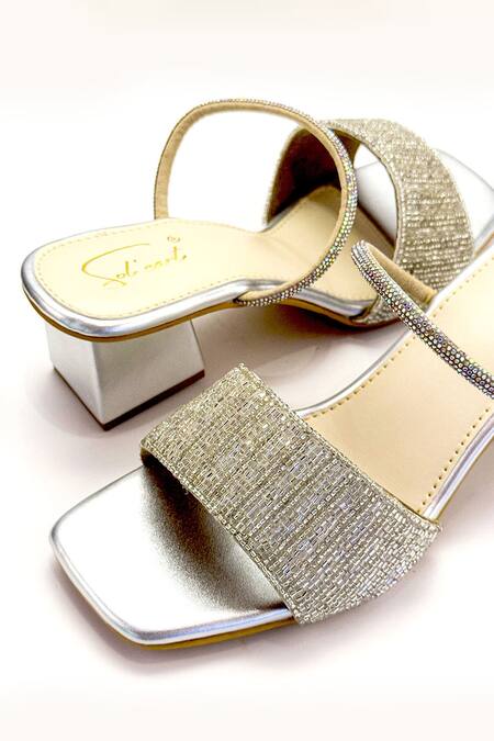Shop_Soleart_Silver Beads, Rhinestones And Embellished Heels_Online_at_Aza_Fashions