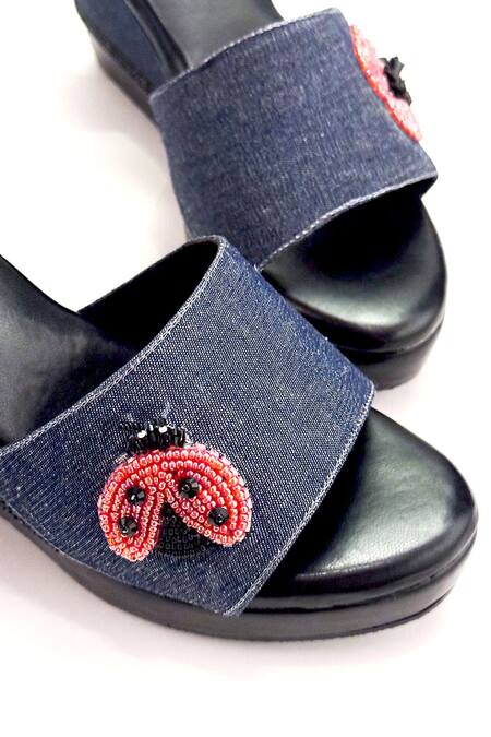 Shop_Soleart_Blue Beads Embroidered Denim Wedges_Online_at_Aza_Fashions