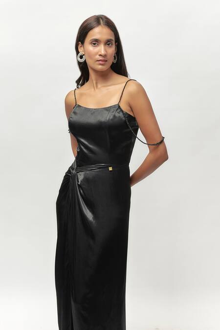 Shop Emblaze Black Gingham Crystals Square Neck Embellished Draped Maxi Dress Online at Aza Fashions Shop_Emblaze_Black Gingham Crystals Square Neck Embellished Draped Maxi Dress _Online_at_Aza_Fashions