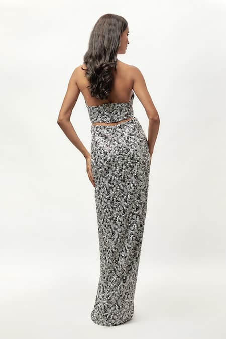 Emblaze Black & White Sequin Cut Out Gown 
