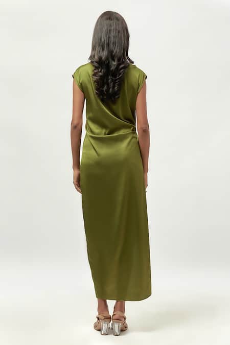 Emblaze Olive Green Draped Midi Dress 