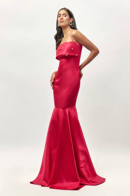 Emblaze_Pink Silk Stones Square Neck Swarovski Embellished Fishcut Gown _Online_at_Aza_Fashions