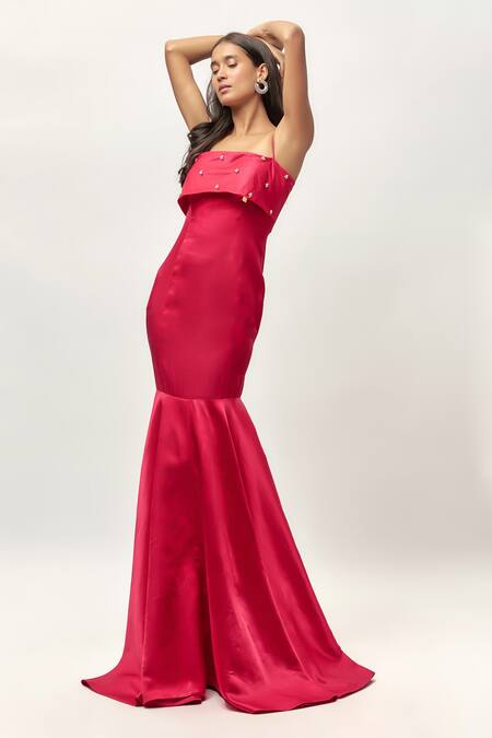 Shop_Emblaze_Pink Silk Stones Square Neck Swarovski Embellished Fishcut Gown _Online_at_Aza_Fashions