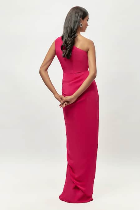 Shop Emblaze Pink Crepe Crystals One Shoulder Embellished Draped Gown at Aza Fashions Shop_Emblaze_Pink Crepe Crystals One Shoulder Embellished Draped Gown _at_Aza_Fashions