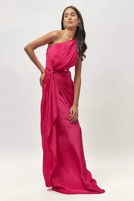 Buy Emblaze Pink Crepe Crystals One Shoulder Embellished Draped Gown Online at Aza Fashions Buy_Emblaze_Pink Crepe Crystals One Shoulder Embellished Draped Gown _Online_at_Aza_Fashions